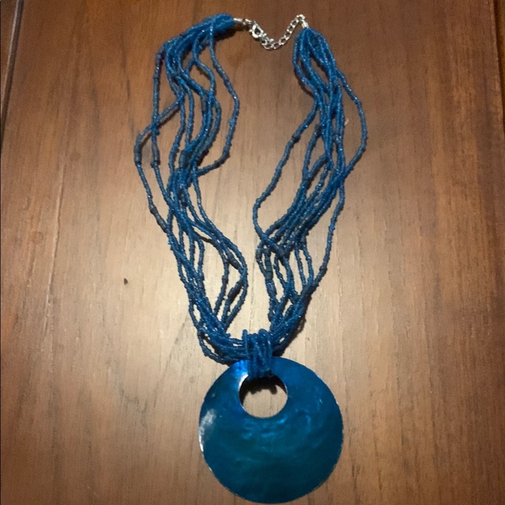 Blue Beaded Necklace with 🐚 Shell Pendant